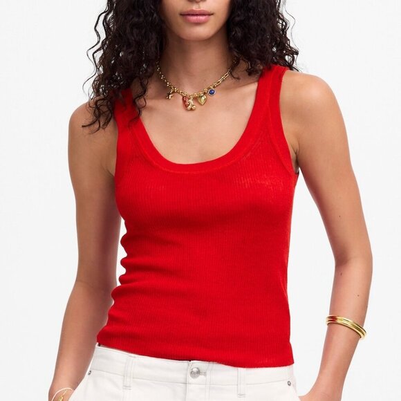 Madewell Tops - Madewell Linen Blend Scoopneck Lightweight Sweater Tank Top Red Size L NWT